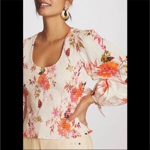 Anthropologie Maeve Smocked Peplum Top size XS